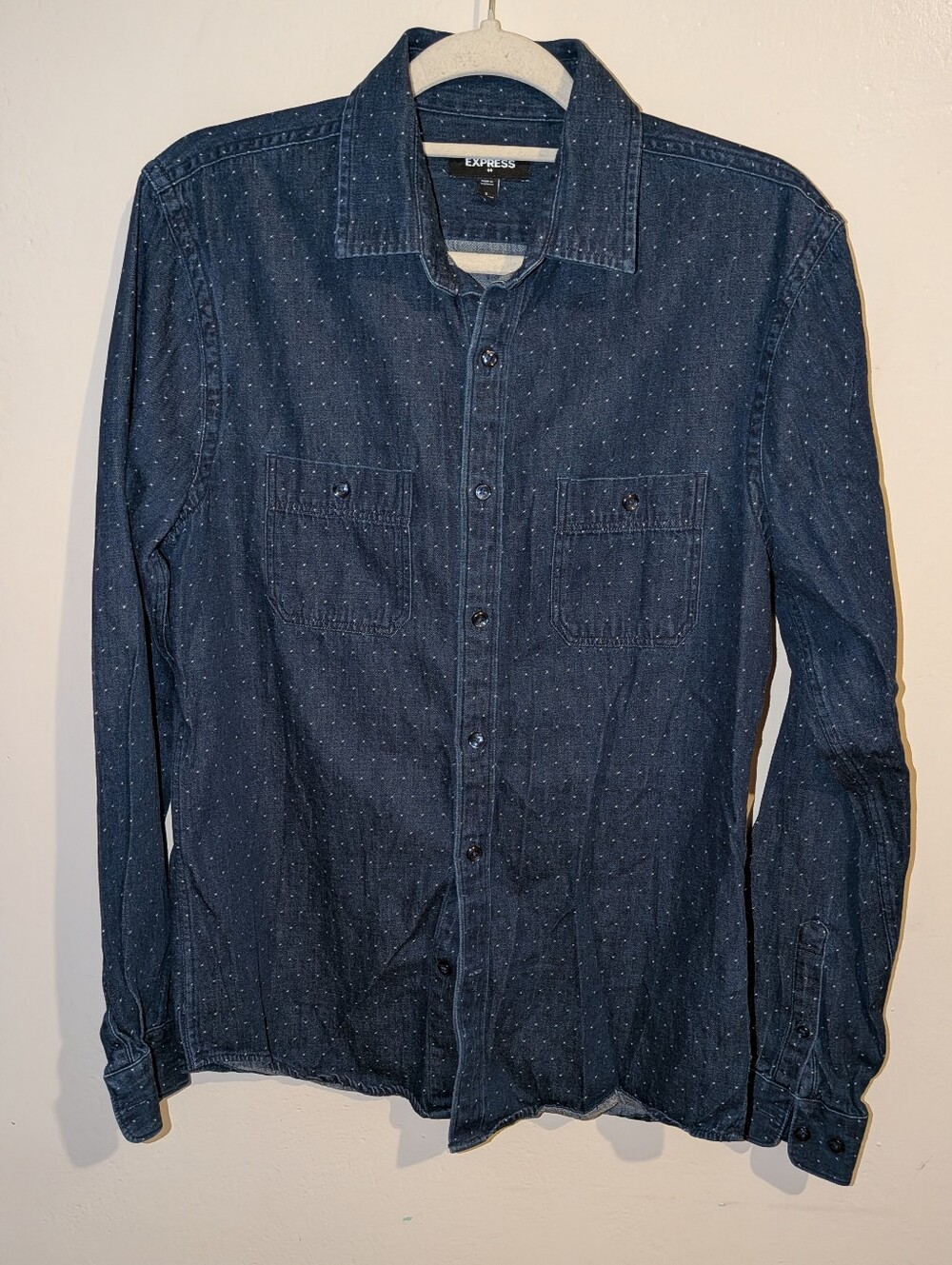 Express Men's Navy Dot-Print Lightweight Shirt Size S